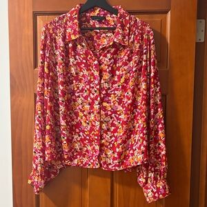 Sanctuary Floral Button-Up Blouse - Red and White